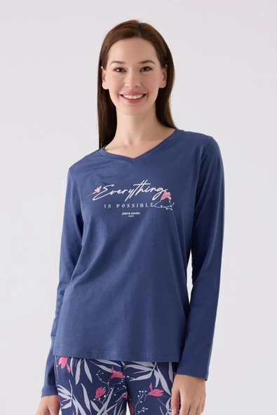 Pierre Cardin 8902 Pamuklu Uzun Kollu Kadın Pijama Takımı MOR - Resim 2