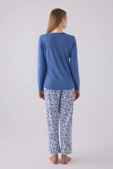 Arnetta 3069 Uzun Kollu Kadın Battal Pijama Takımı MAVİ - Resim 4