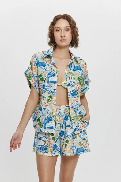 P15008 KISA KOLLU DÜĞMELİ GÖMLEK EKRU