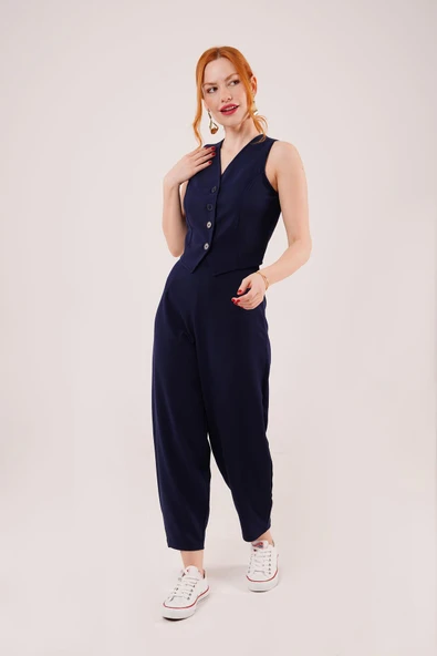 Havuç Kesim Lacivert Pantolon - Resim 4