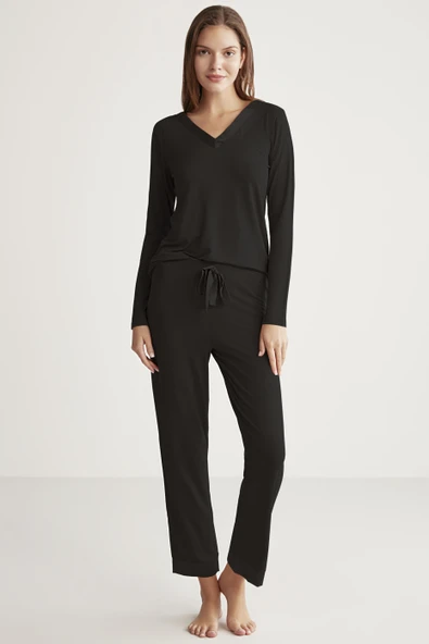 Alin 318 Yumuşak Doku Uzun Kol Kadın Pijama Takımı BORDO ürün görseli 1