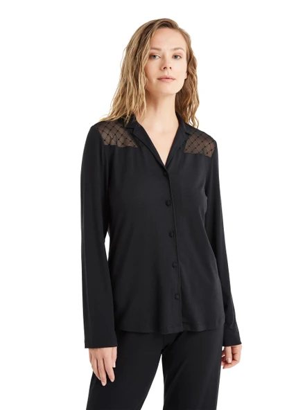 Blackspade 51606 Modal Uzun Kollu Kadın Gömlek Pijama Takımı SİYAH - 3
