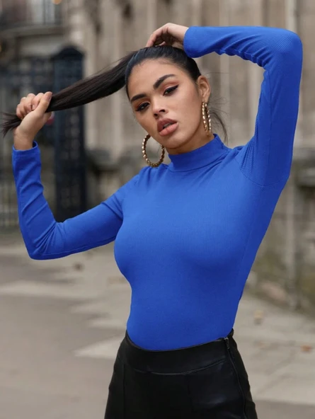 Kadın Uzun Kollu Balıkçı Yaka Viskon Bluz - Resim 3