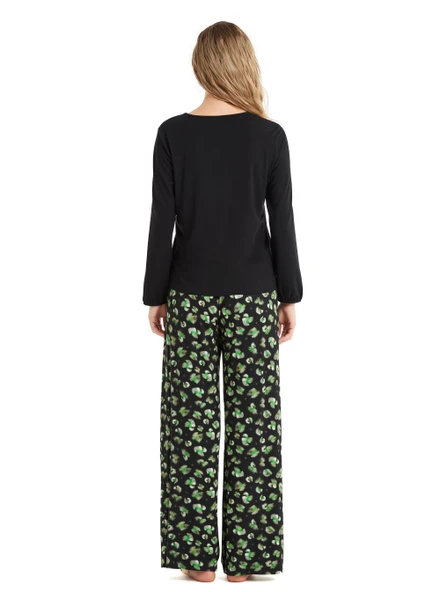 Blackspade 60507 Dantel Detaylı Uzun Kollu Kadın Pijama Takımı SİYAH - Resim 2