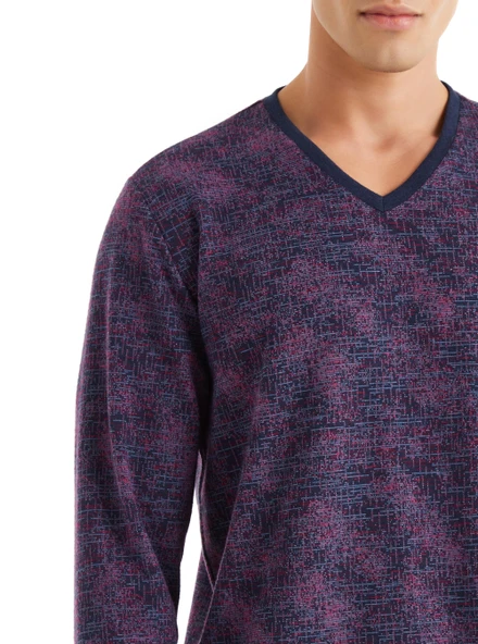 Blackspade 40583 Uzun Kollu V Yaka Erkek Pijama Takımı LACİVERT - Resim 5