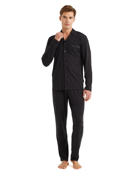 Blackspade 40571 Modal Uzun Kollu Önden Düğmeli Erkek Pijama Takımı SİYAH ürün görseli