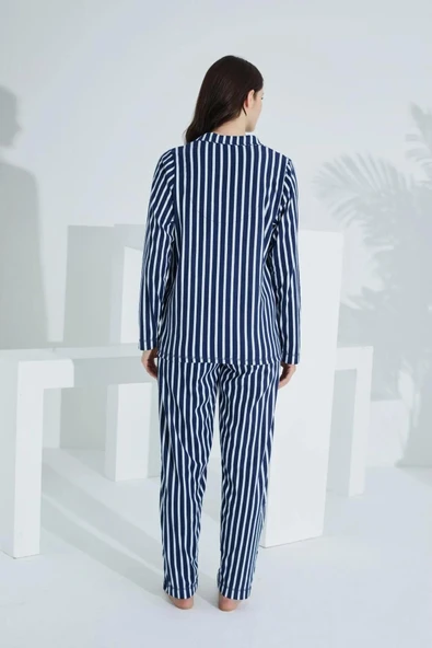 Etoile Ekstra yumuşak Kumaş Uzun Kol Pijama Takımı 98221 Lacivert - Resim 4