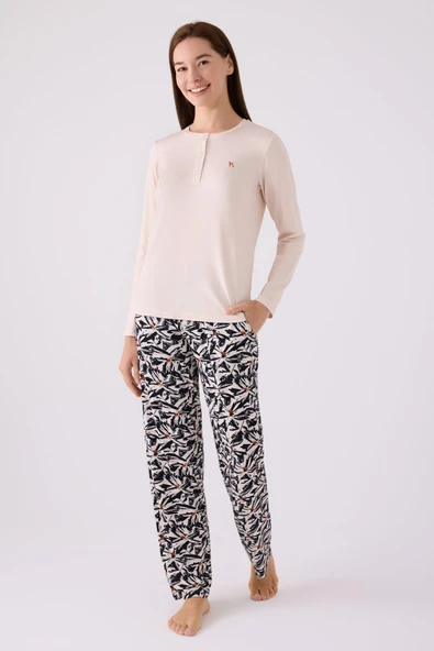 Arnetta 3113 Uzun Kollu Kadın Pijama Takımı BEJ ürün görseli 1