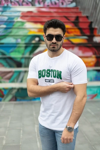 Erkek Boston Baskılı Süprem T-shirt - Resim 2