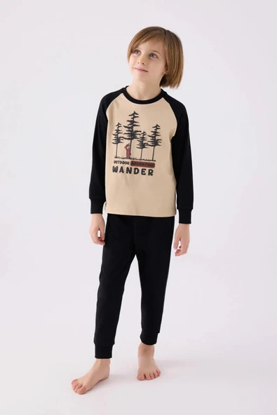Roly Poly 3450 Uzun Kollu Erkek Çocuk Pijama Takımı BEJ ürün görseli 1