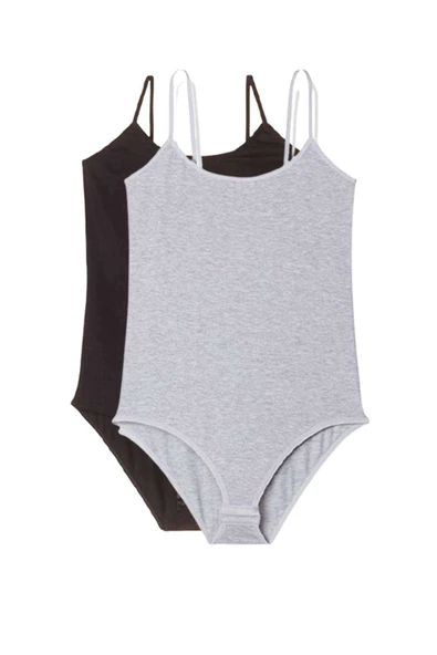 2 Adet İp Askılı Kadın Çıtçıtlı Body Siyah ve Gri ürün görseli