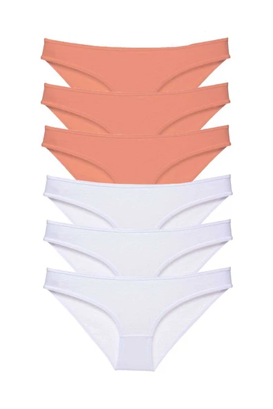 6 adet Eko Set Likralı Kadın Slip Külot Pudra Beyaz ürün görseli