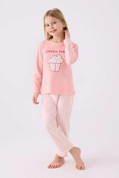 Roly Poly 3479 Kadife Anne Kız Uzun Kollu Kız Çocuk Garson Pijama Takımı PEMBE - 2
