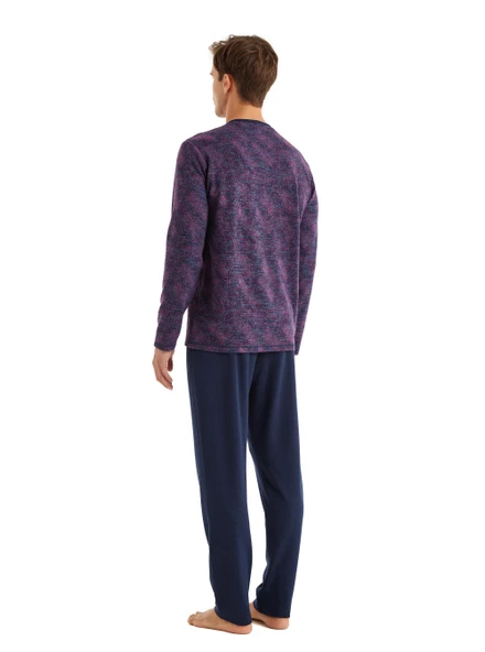 Blackspade 40583 Uzun Kollu V Yaka Erkek Pijama Takımı LACİVERT - Resim 2