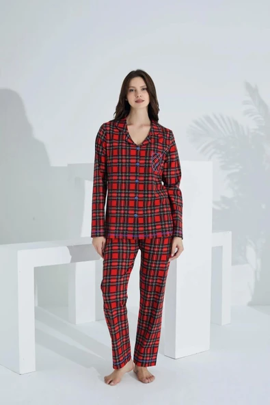 Etoile Kadın Ekose Uzun Kol Pijama Takımı /98224 Kırmızı ürün görseli 1