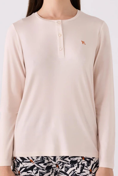 Arnetta 3113 Uzun Kollu Kadın Pijama Takımı BEJ - Resim 3