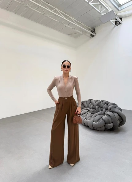 230 Gr Poly Viscose Full Lycra Pi̇leli̇ Palazzo Pantolon - Resim 4