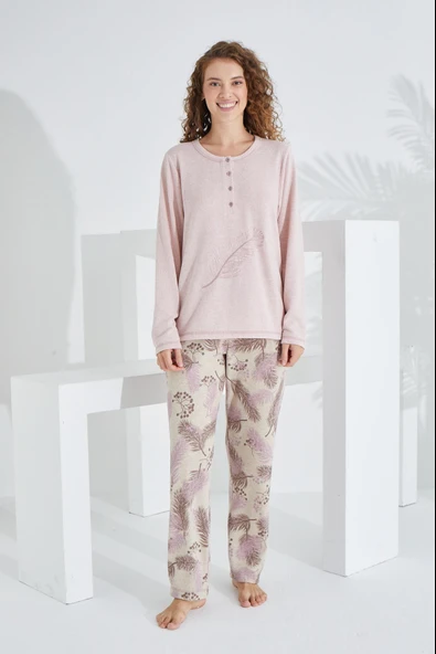 Etoile 98409 Pamuklu Uzun Kollu Kadın Pijama Takımı PEMBE - 1