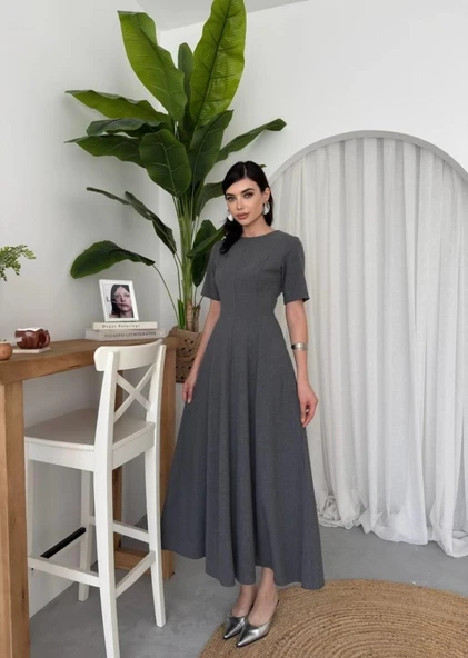 Wera Pliseli Midi Elbise - Resim 7