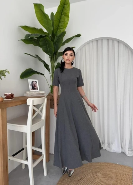 Wera Pliseli Midi Elbise - Resim 5