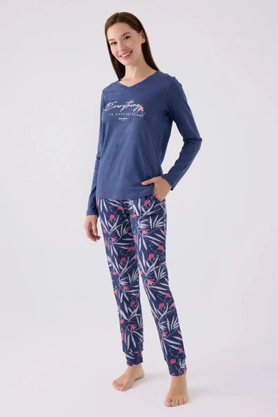 Pierre Cardin 8902 Pamuklu Uzun Kollu Kadın Pijama Takımı MOR ürün görseli 1