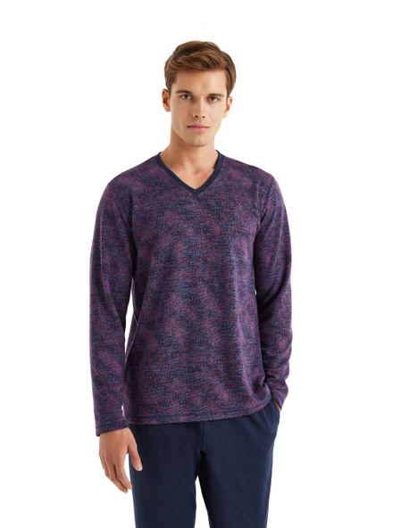 Blackspade 40583 Uzun Kollu V Yaka Erkek Pijama Takımı LACİVERT - Resim 3