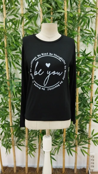 Kadın Uzun Kollu Bisiklet Yakabe Youdesenli Viskon Bluz - Resim 5