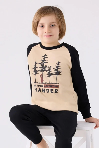 Roly Poly 3450 Uzun Kollu Erkek Çocuk Pijama Takımı BEJ - Resim 2