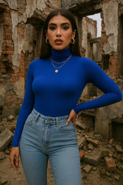 Kadın Uzun Kollu Balıkçı Yaka Viskon Bluz ürün görseli