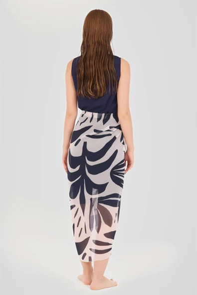 Yaprak Desenli Etek Pareo Lacivert - Resim 3