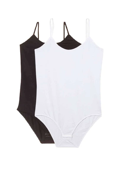 2 Adet Battal Beden İp Askılı Kadın Çıtçıtlı Body Siyah Beyaz ürün görseli