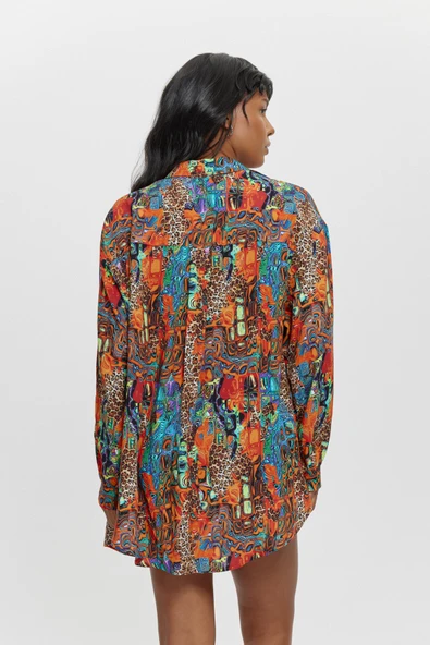 P15003 UZUN KOLLU DÜĞMELİ GÖMLEK ORANJ - 3