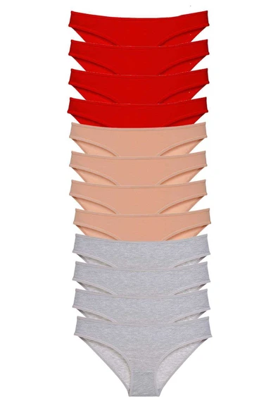 12 adet Eko Set Likralı Kadın Slip Külot Kırmızı Ten Gri ürün görseli