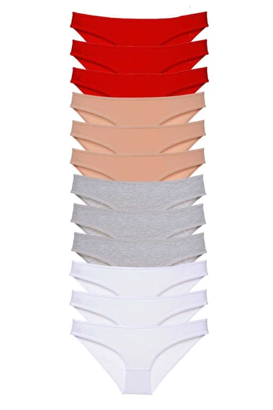 12 adet Süper Eko Set Likralı Kadın Slip Külot Kırmızı Ten Gri Beyaz ürün görseli