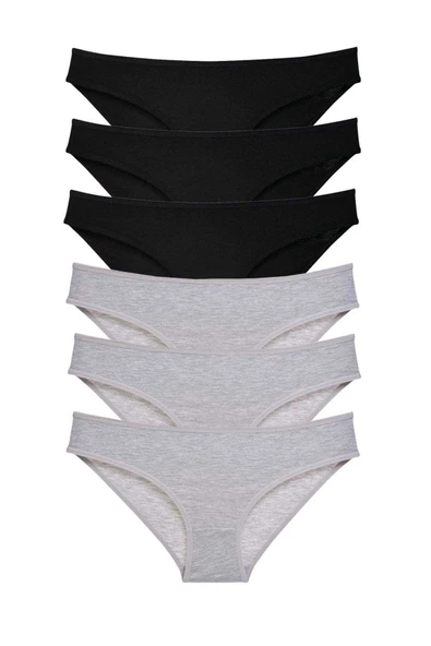 6 adet Süper Eko Set Likralı Kadın Slip Külot Siyah Gri ürün görseli