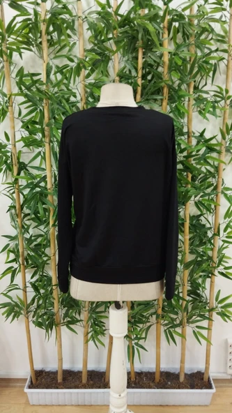 Kadın Uzun Kollu Bisiklet Yaka Viskon Iki Iplik Bluz - Resim 5