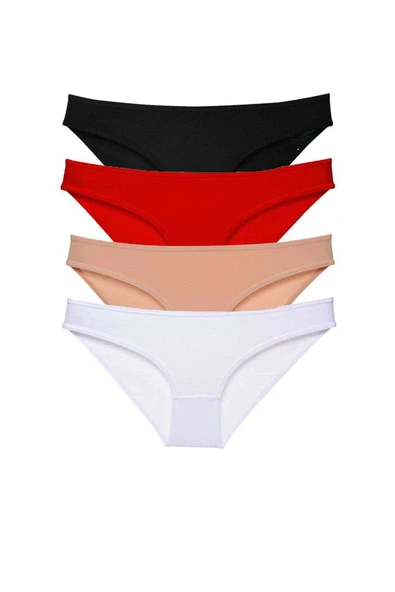 4 adet Süper Eko Set Likralı Kadın Slip Külot Siyah Kırmızı Ten Beyaz ürün görseli