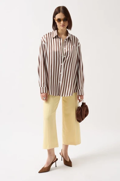 Çizgili Saten Gömlek - Resim 2