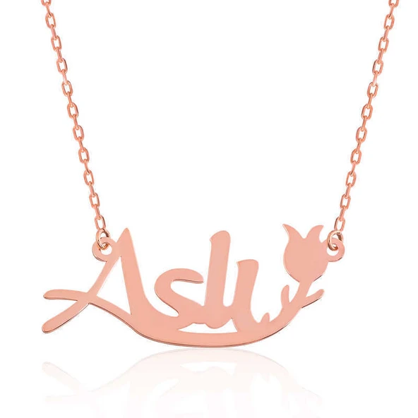 Gümüş Rose Kişiye Özel Lale Desenli İsimli Bayan Kolye ürün görseli 1