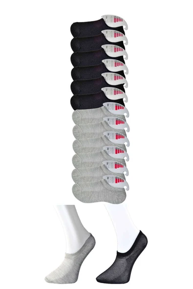 Siyah ve Gri Kadın Görünmez Çorap 12 çift ürün görseli