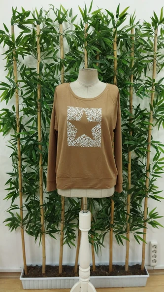 Kadın Uzun Kollu Bisiklet Yaka Desenli Viskon Iki Iplik Bluz - Resim 4