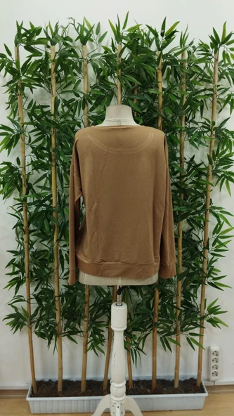 Kadın Uzun Kollu Bisiklet Yaka Desenli Viskon Iki Iplik Bluz - Resim 5