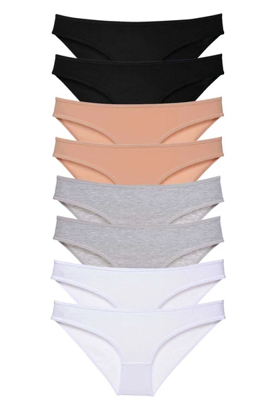 8 adet Süper Eko Set Likralı Kadın Slip Külot Siyah Ten Gri Beyaz ürün görseli