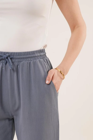 Cepli Belden Bağlamalı Paça Detaylı İndigo Pantolon - Resim 3