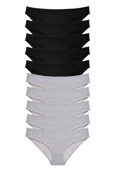 10 adet Süper Eko Set Likralı Kadın Slip Külot Siyah Gri ürün görseli