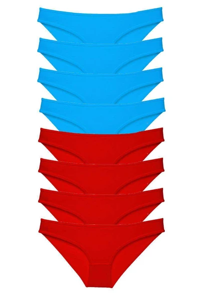 8 adet Süper Eko Set Likralı Kadın Slip Külot Kırmızı ve Mavi ürün görseli