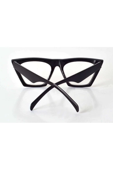 Siyah Çerçeveli Şeffaf Cam Unisex Stil Gözlük - Resim 4