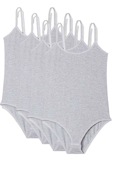 4 Adet İp Askılı Kadın Çıtçıtlı Body Gri ürün görseli