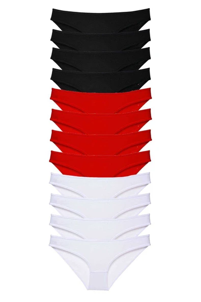 12 adet Süper Eko Set Likralı Kadın Slip Külot Siyah Kırmızı Beyaz ürün görseli