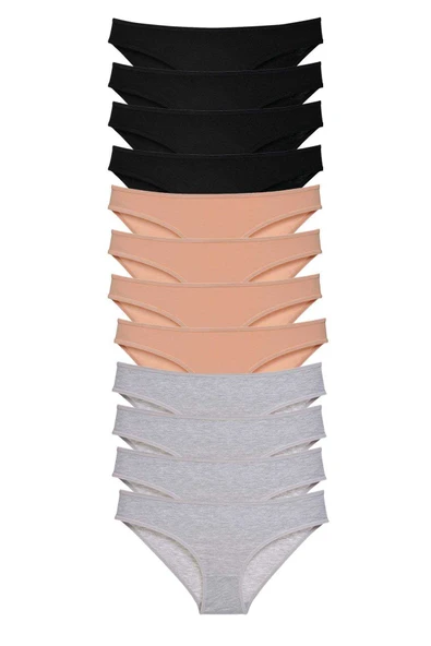 12 adet Süper Eko Set Likralı Kadın Slip Külot Siyah Ten Gri ürün görseli